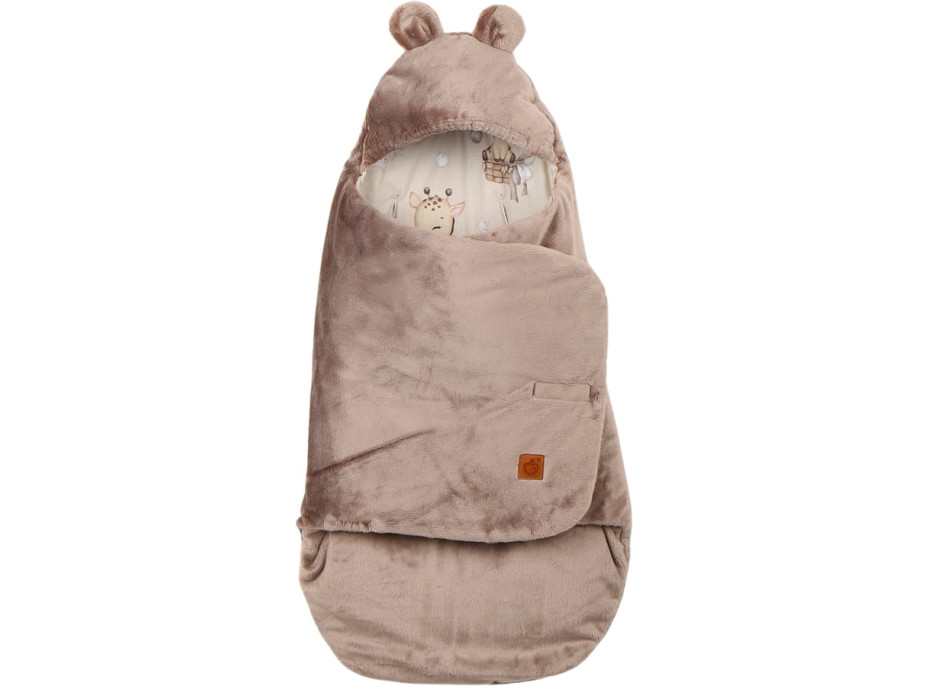 Plyšová zavinovačka s kapucí BABYMAM do autosedačky - Béžová žirafa/cappuccino