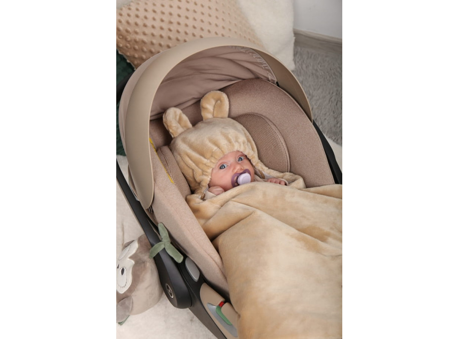 Plyšová zavinovačka s kapucí BABYMAM do autosedačky - Lesní zvířátka/béžová