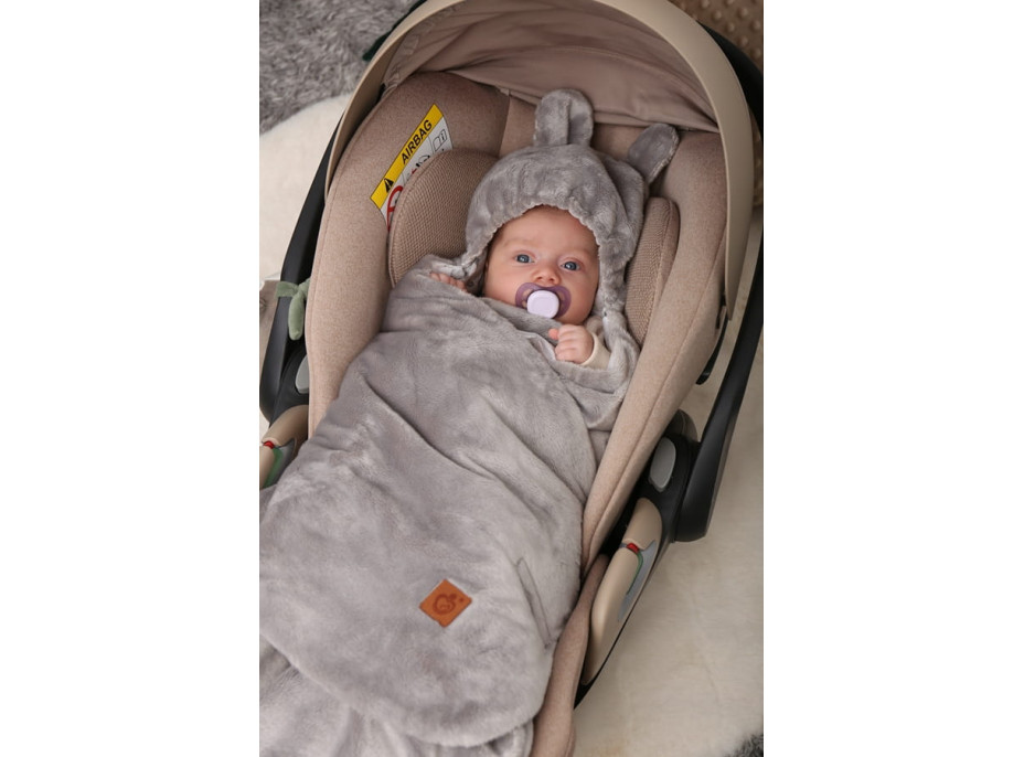 Plyšová zavinovačka s kapucí BABYMAM do autosedačky - Můj les/šedá
