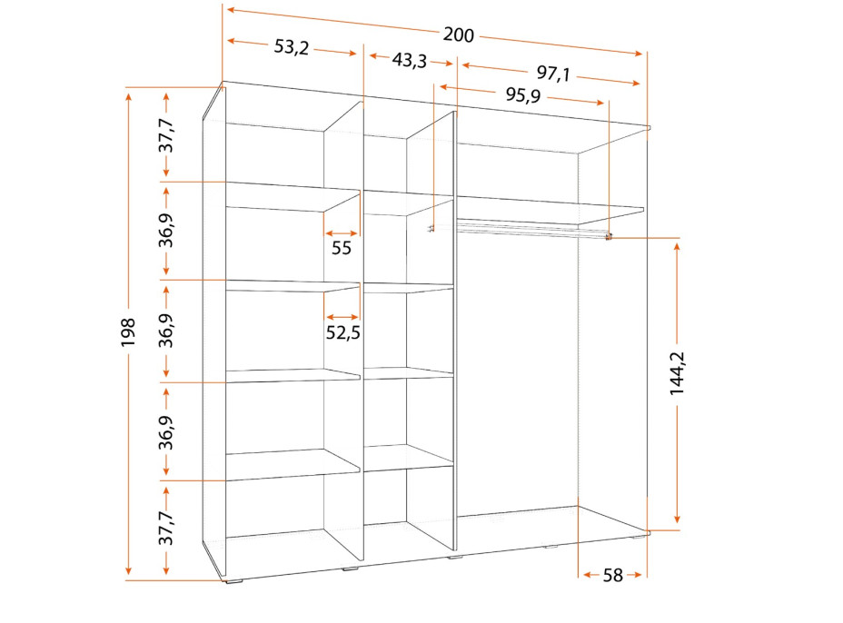 Šatní skříň BENNY 200 - dub sanremo