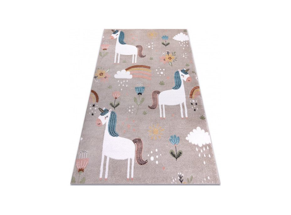 Dětský kusový koberec Fun Unicorn with rainbow beige, 200x290 cm