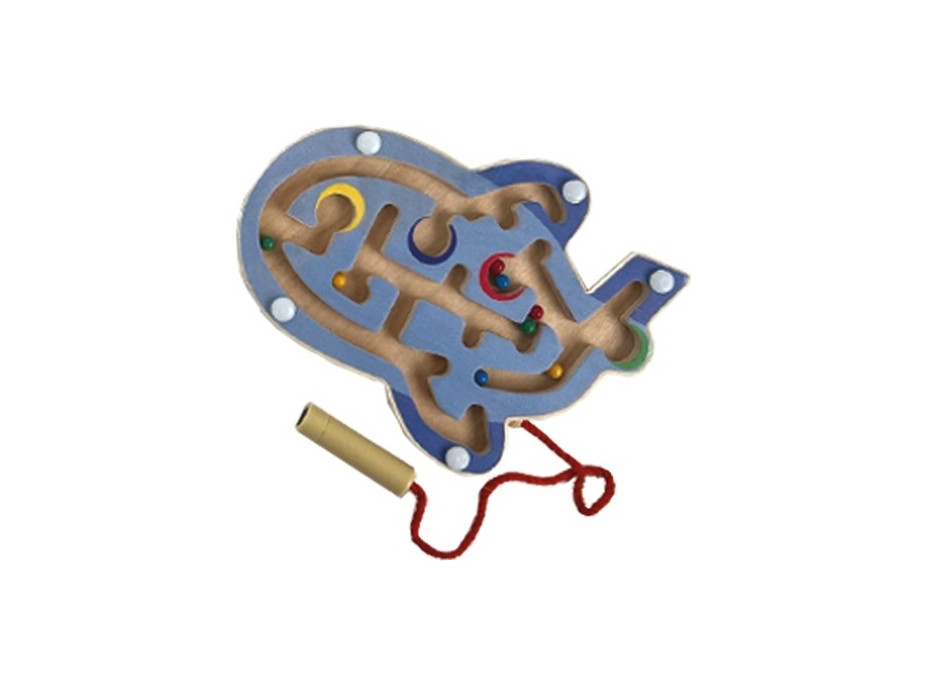 Bigjigs Toys Dřevěný magnetický labyrint Modré letadlo
