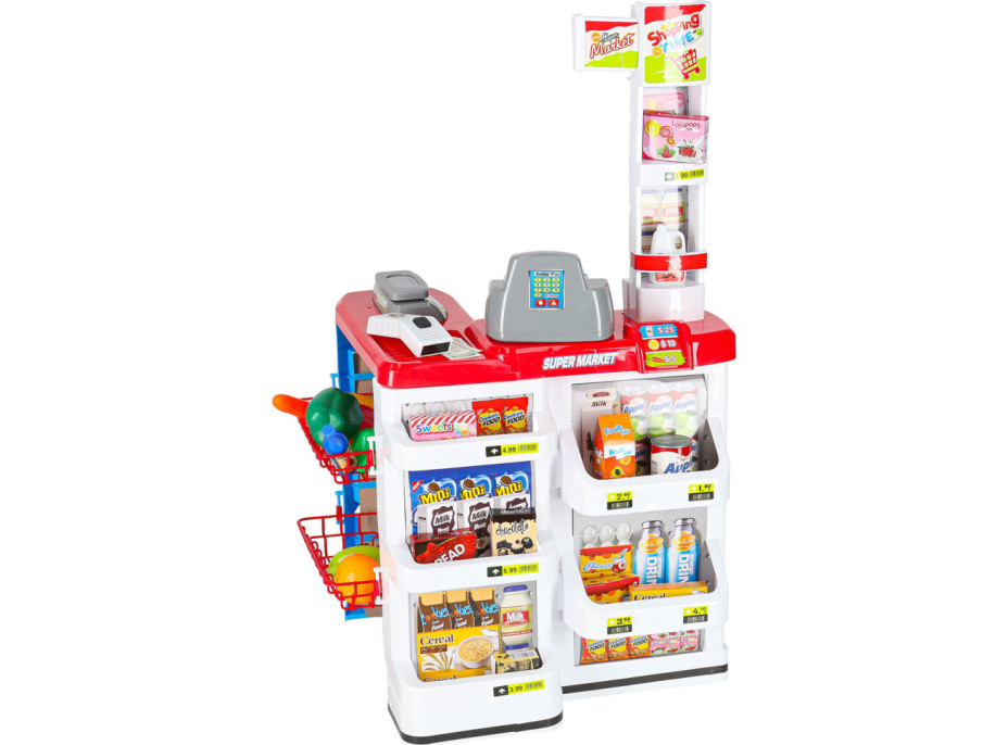 Pokladna v supermarketu s vozíkem - bílá/červená