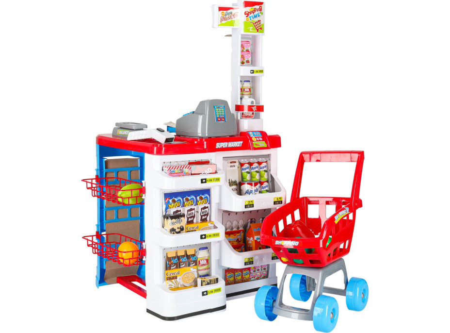 Pokladna v supermarketu s vozíkem - bílá/červená