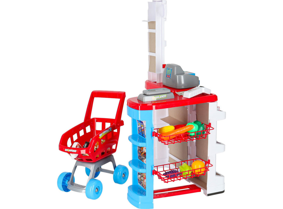 Pokladna v supermarketu s vozíkem - bílá/červená