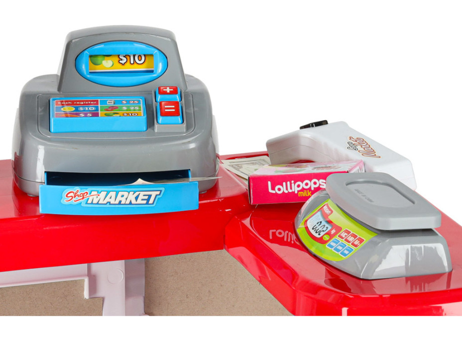 Pokladna v supermarketu s vozíkem - bílá/červená