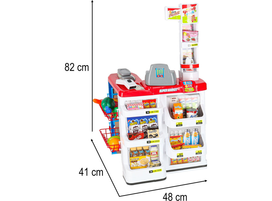 Pokladna v supermarketu s vozíkem - bílá/červená