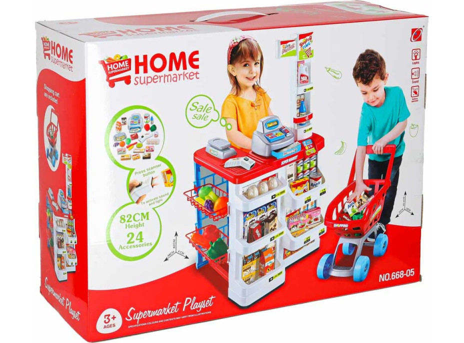 Pokladna v supermarketu s vozíkem - bílá/červená