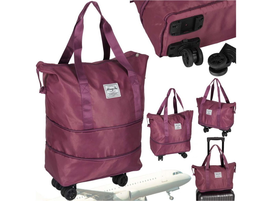 Cestovní taška na kolečkách skládací cestovní prostorná 3 velikosti fialová
