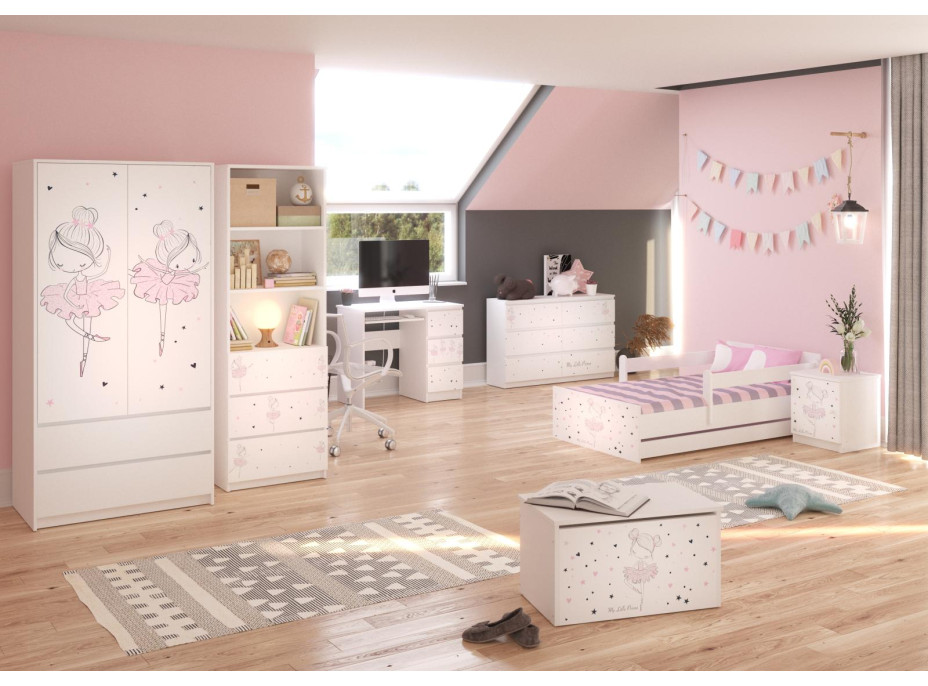 Dětská postel MAX 160x80 cm RŮŽOVÁ BALETKA - bílá, + 2 krátké zábrany