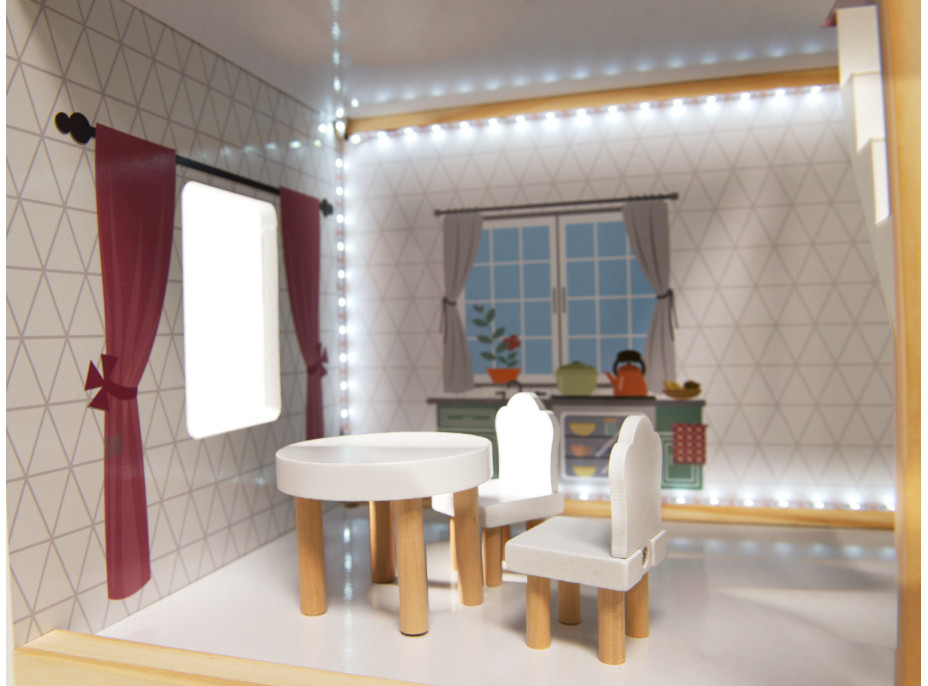 MDF dřevěný domeček pro panenky + nábytek 78cm černý LED