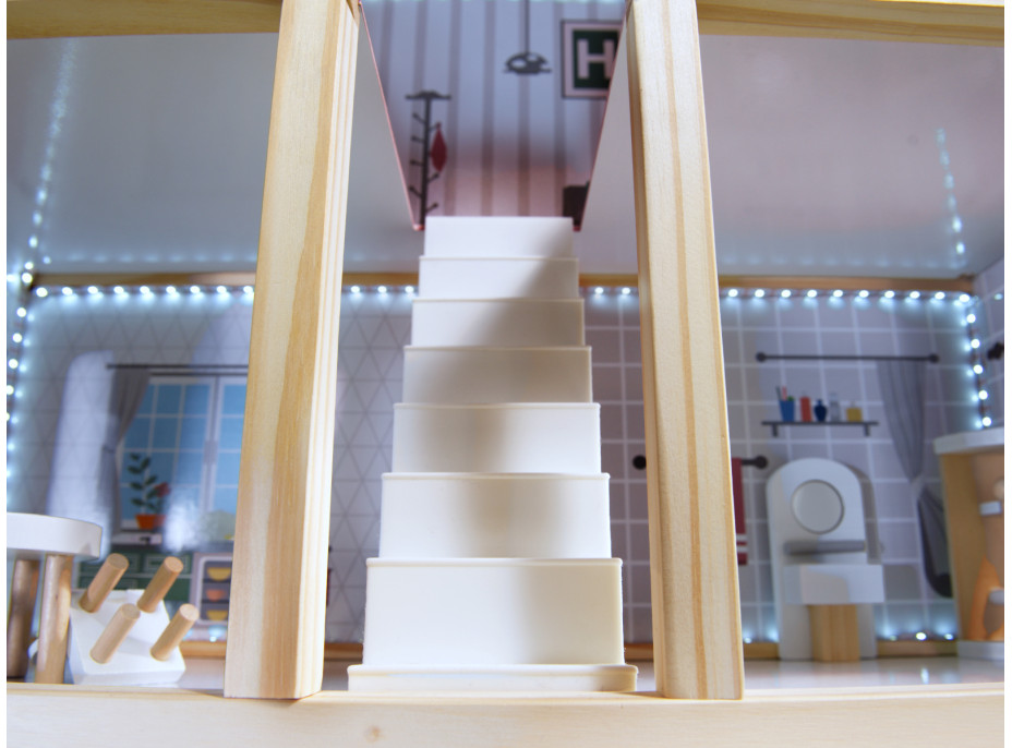 MDF dřevěný domeček pro panenky + nábytek 78cm černý LED