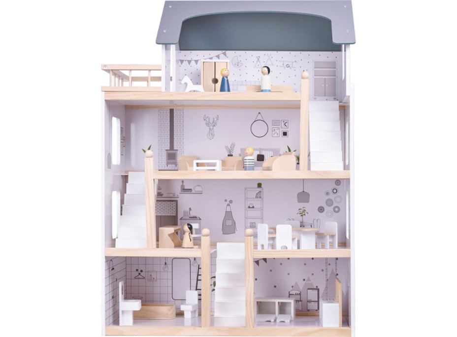 Dřevěný domeček pro panenky + nábytek 80cm
