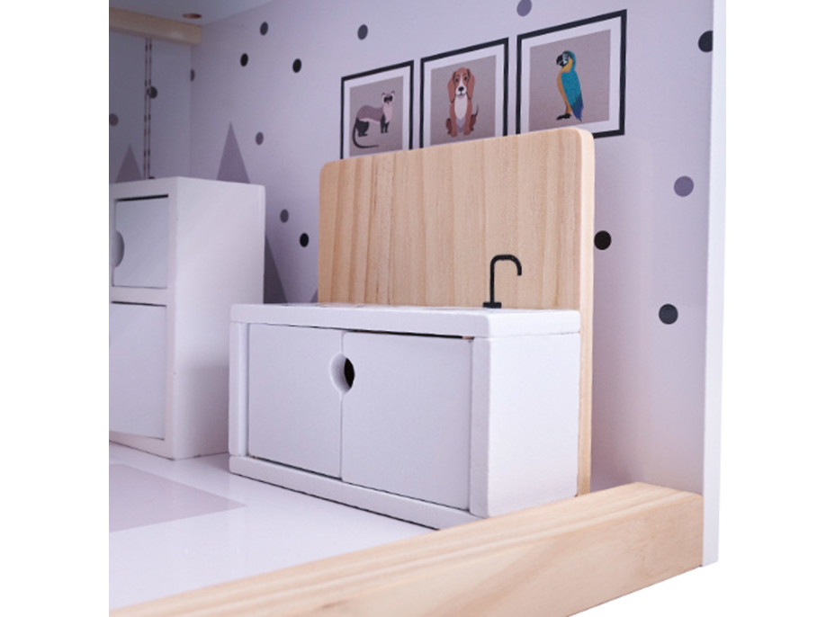 Dřevěný domeček pro panenky + nábytek 80cm