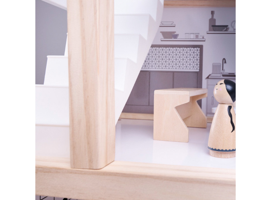 Dřevěný domeček pro panenky + nábytek 80cm