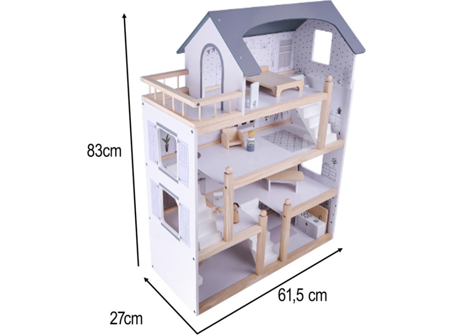 Dřevěný domeček pro panenky + nábytek 80cm