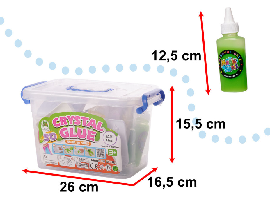 Lepidlo Crystal k výrobě slizu 3D - sada 26 prvků