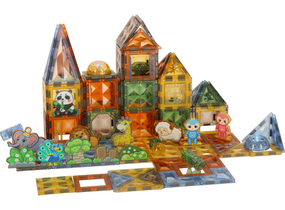 3D magnetické stavebnice svítící Zvířecí park - 124 prvků