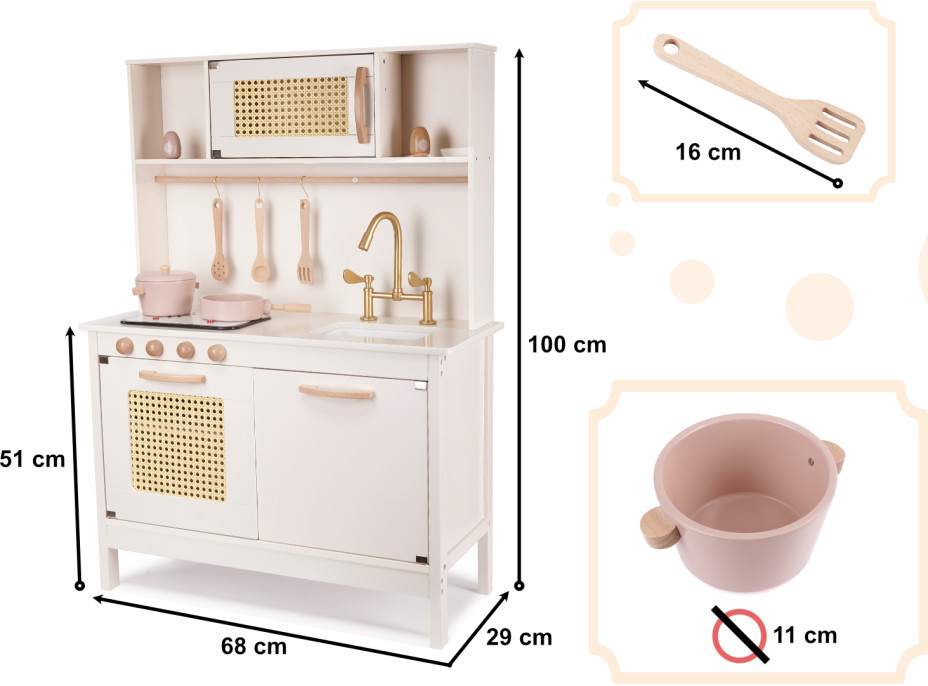 Dětská dřevěná retro kuchyňka z MDF s doplňky BOHO