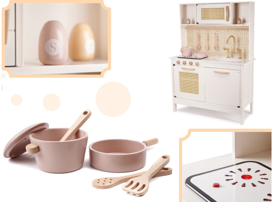 Dětská dřevěná retro kuchyňka z MDF s doplňky BOHO