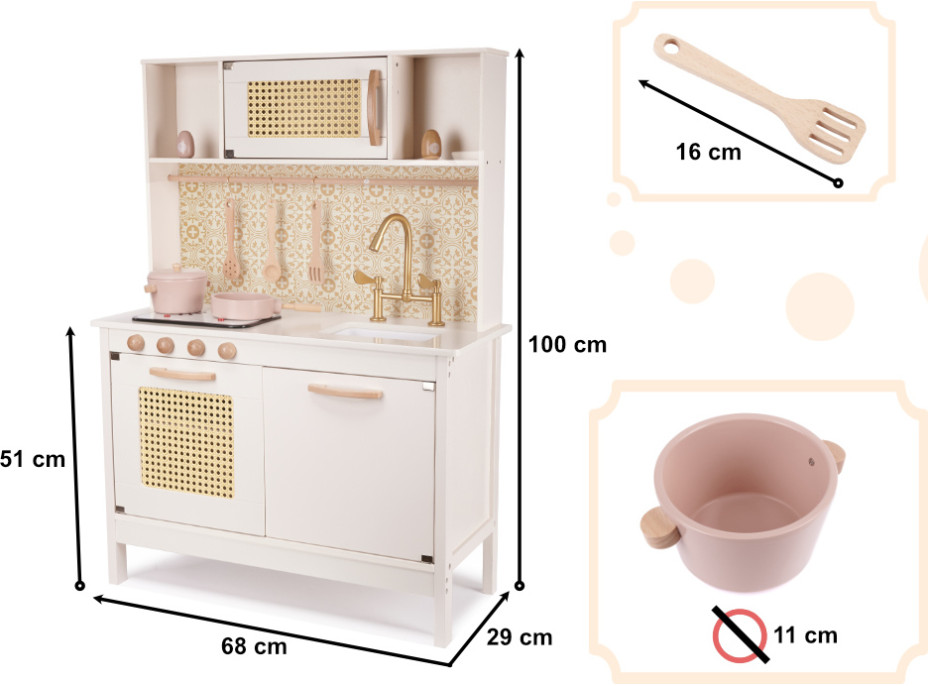 Dětská dřevěná retro kuchyňka z MDF s doplňky BOHO