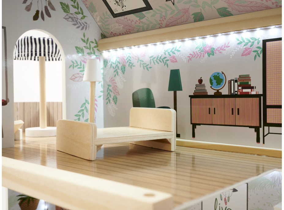 Dřevěný domeček pro panenky LULILO FLORO boho LED