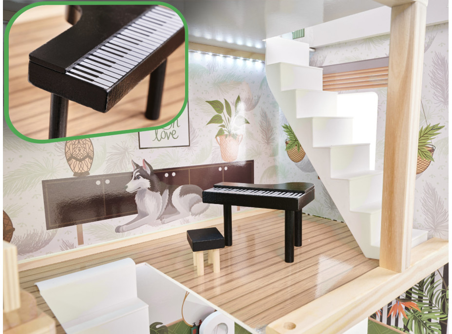 Dřevěný domeček pro panenky LULILO FLORO boho LED