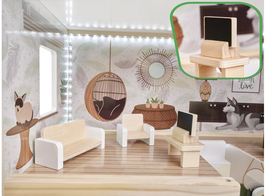 Dřevěný domeček pro panenky LULILO FLORO boho LED