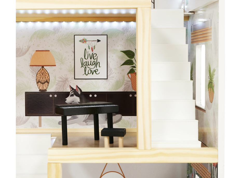 Dřevěný domeček pro panenky LULILO FLORO boho LED