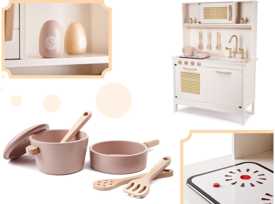 Dětská dřevěná retro kuchyňka z MDF s doplňky BOHO