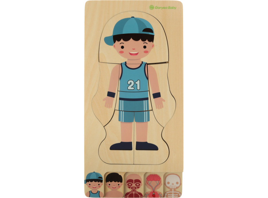 Dřevěné vrstvené Montessori puzzle Tělo - chlapec