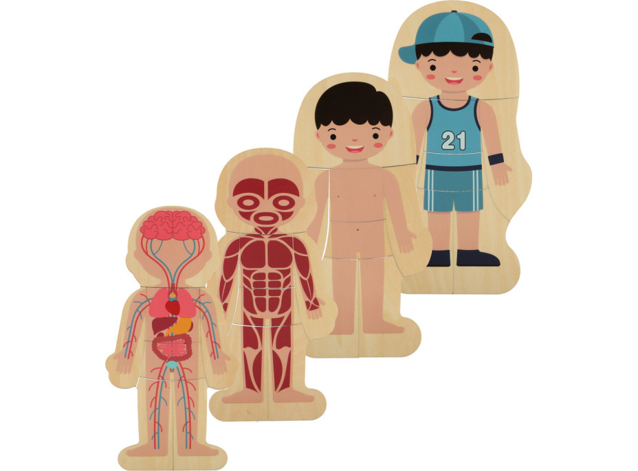 Dřevěné vrstvené Montessori puzzle Tělo - chlapec