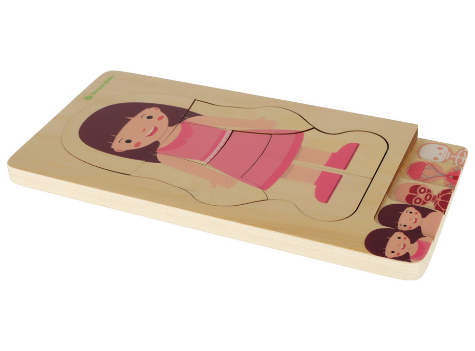 Dřevěné vrstvené Montessori puzzle Tělo - dívka