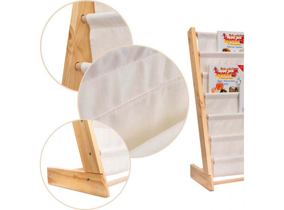Dětská knihovna s látkovými policemi 79 cm