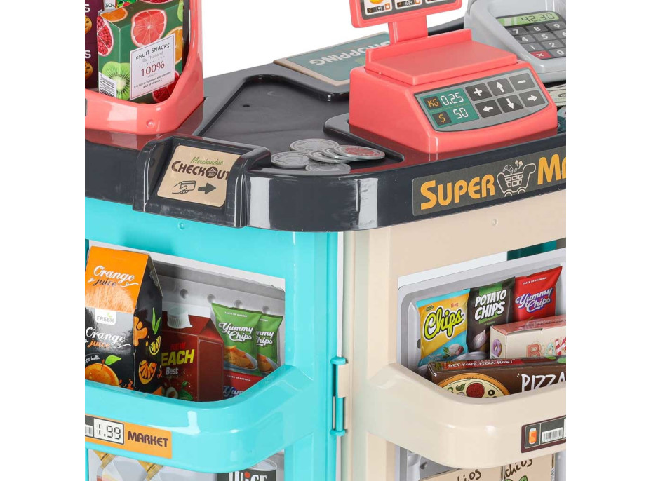 Pokladna v supermarketu s nákupním vozíkem