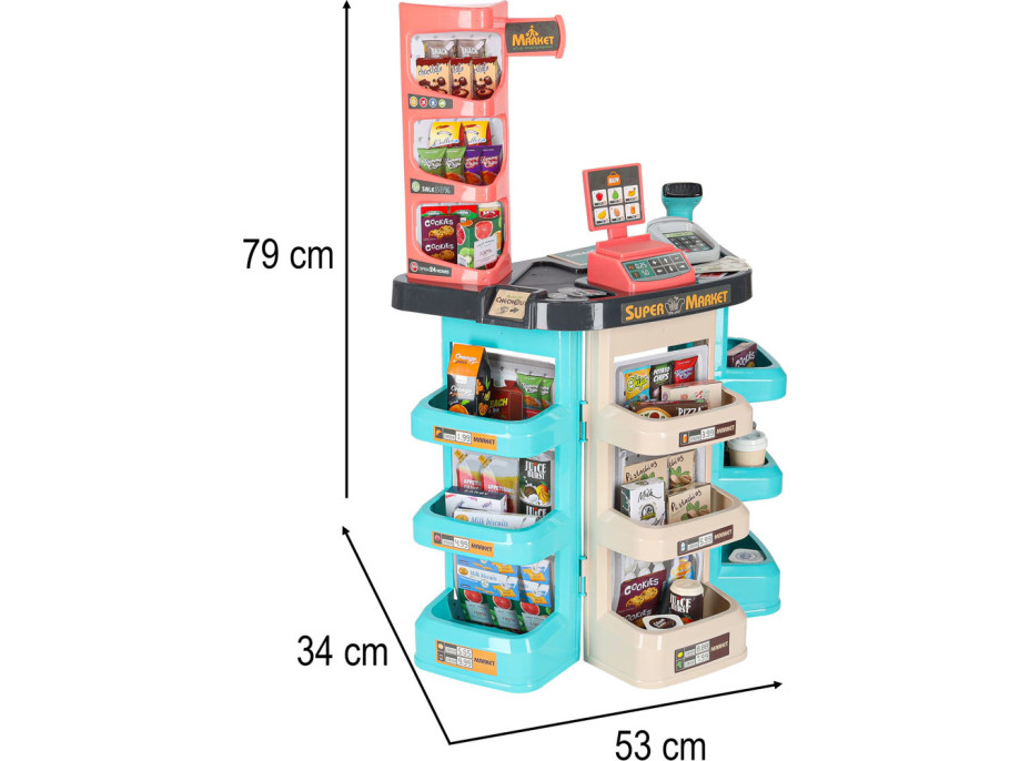 Pokladna v supermarketu s nákupním vozíkem