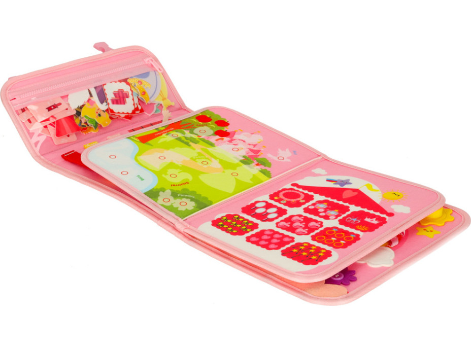 Smyslová manipulační Montessori quiet book - Růžová aktovka