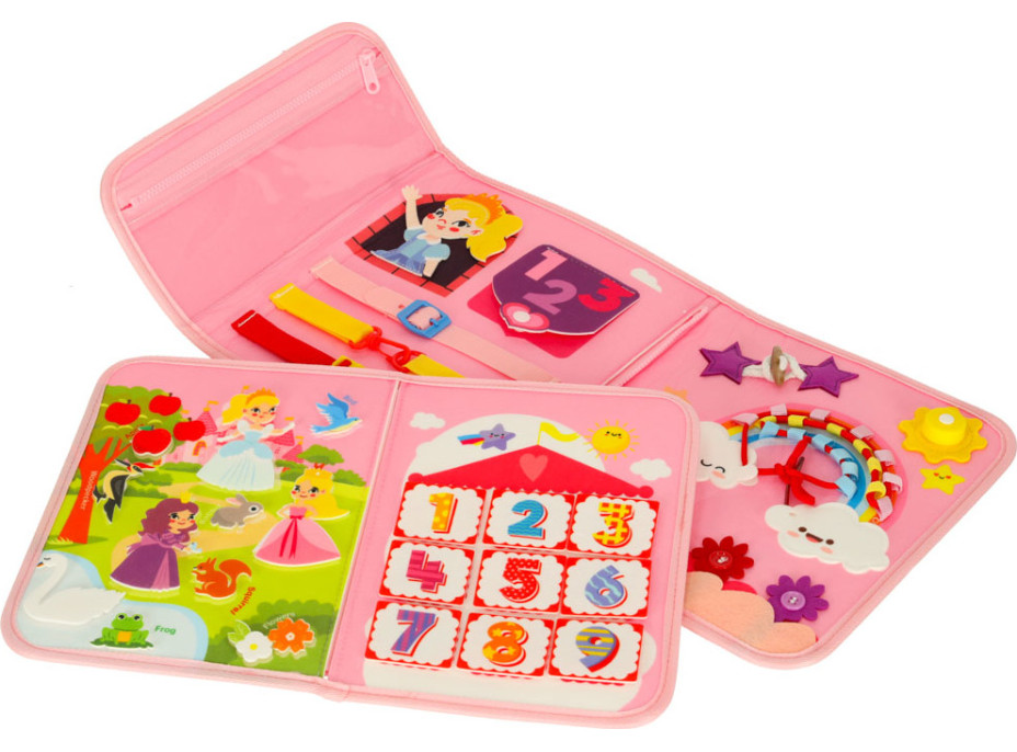 Smyslová manipulační Montessori quiet book - Růžová aktovka