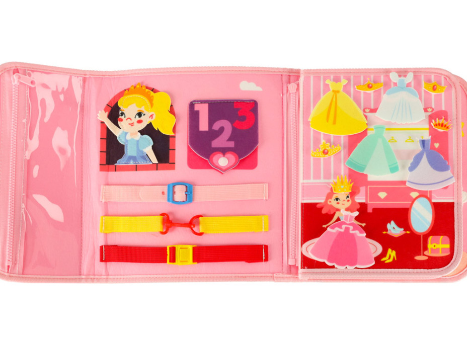 Smyslová manipulační Montessori quiet book - Růžová aktovka