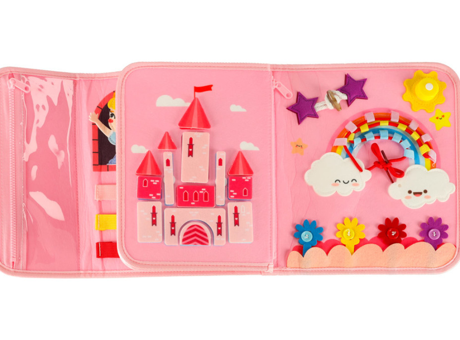 Smyslová manipulační Montessori quiet book - Růžová aktovka