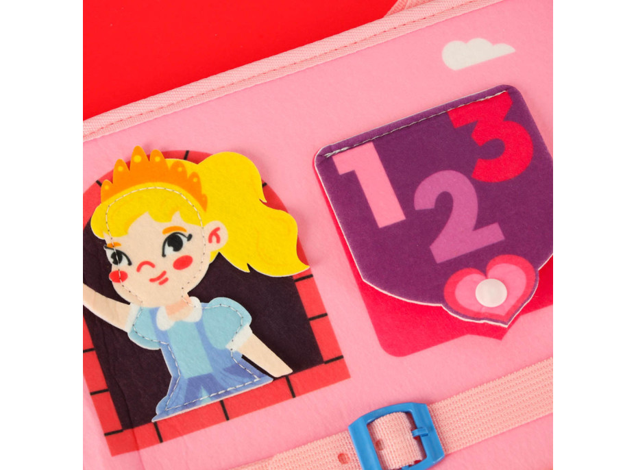 Smyslová manipulační Montessori quiet book - Růžová aktovka