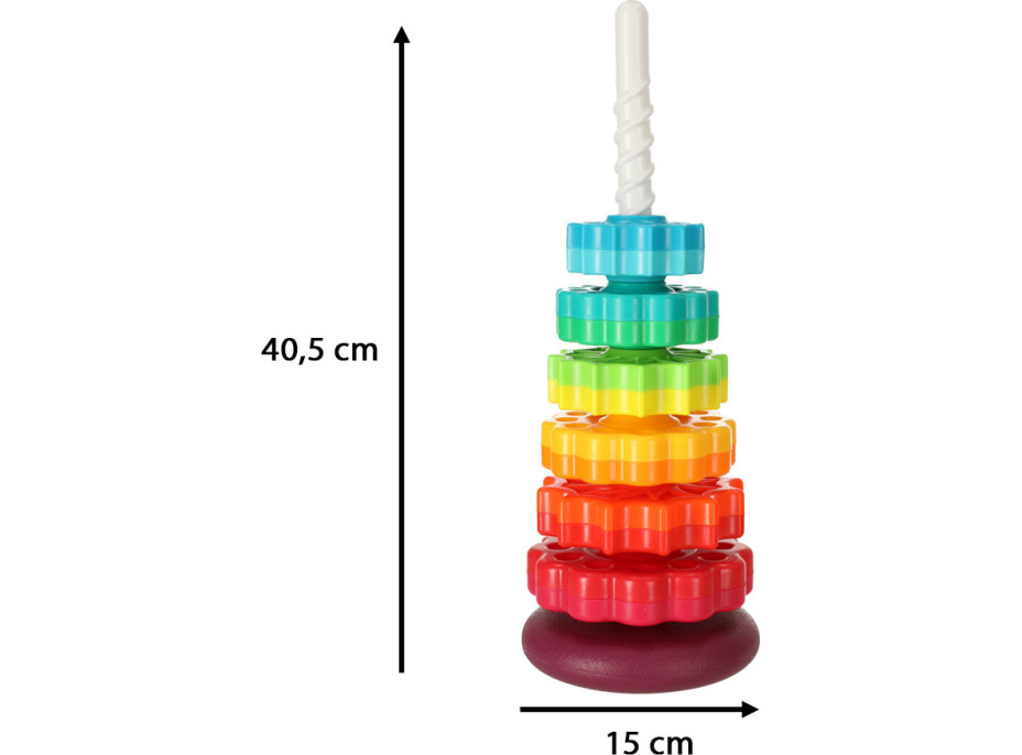 Duhová věž s pyramidou a spirálou na stohování