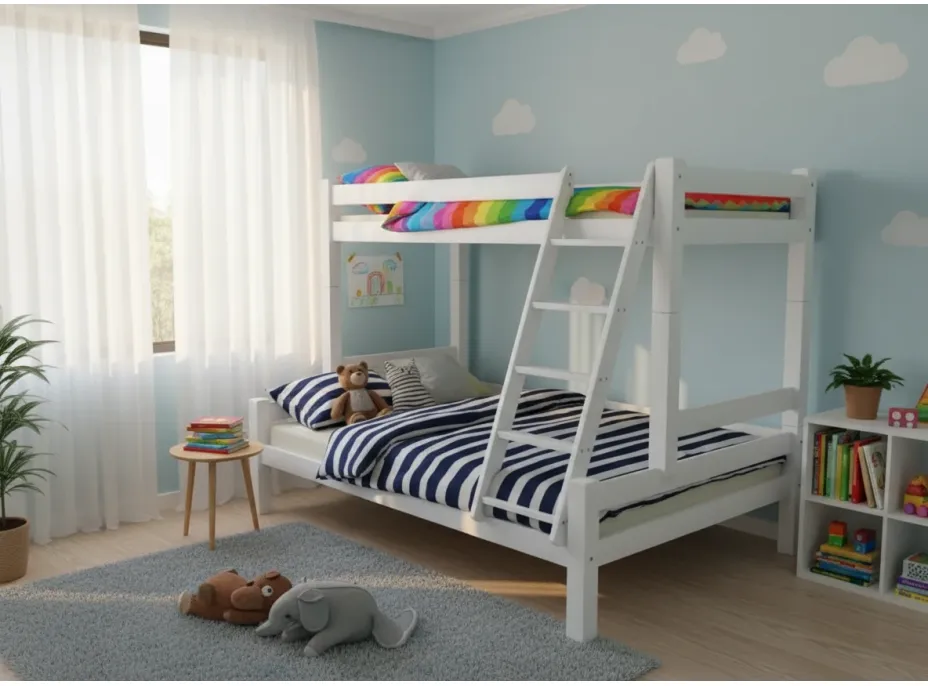 Dětská patrová postel s rozšířeným spodním lůžkem z masivu ROBUST 8X8 6A - 200x90 cm