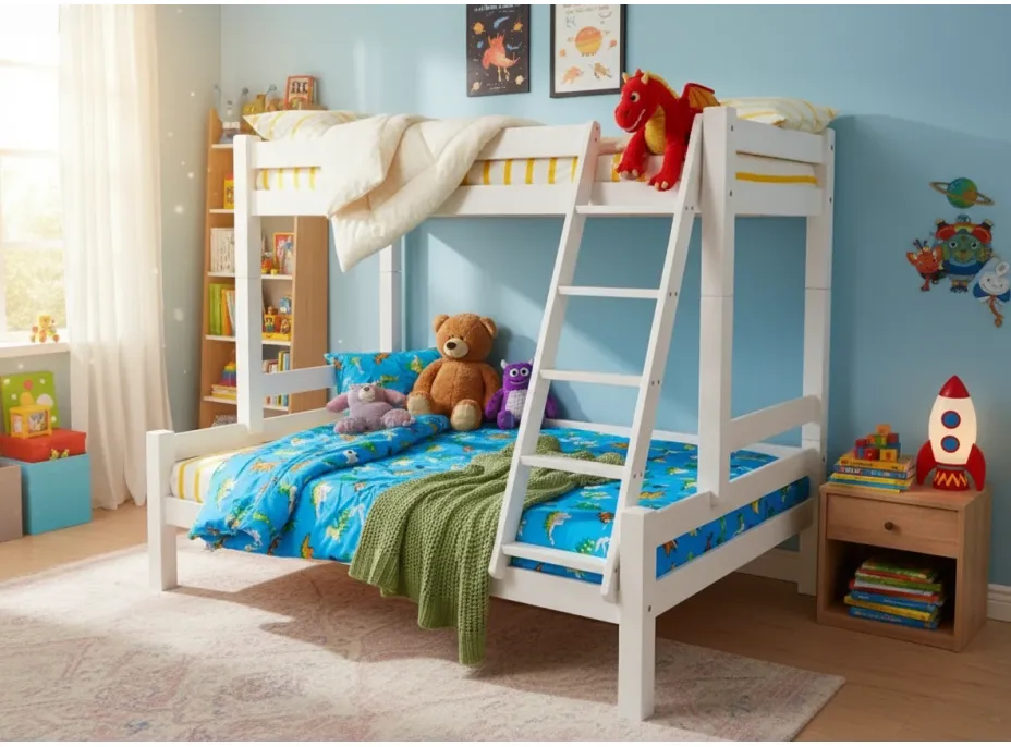 Dětská patrová postel s rozšířeným spodním lůžkem z MASIVU 200x90 cm bez šuplíku PAVLÍNA