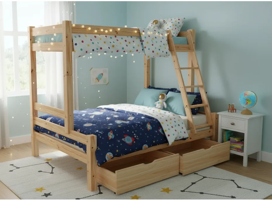 Dětská patrová postel s rozšířeným spodním lůžkem z masivu ROBUST 8X8 6A - 200x90 cm