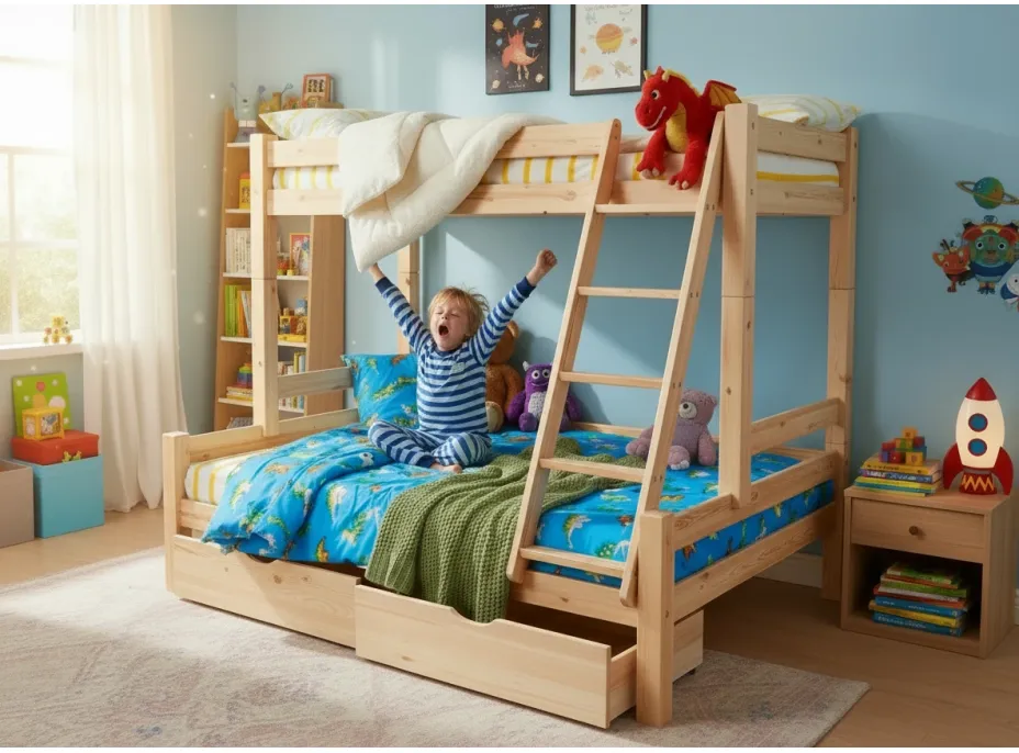 Dětská patrová postel s rozšířeným spodním lůžkem z masivu ROBUST 8X8 6A - 200x90 cm