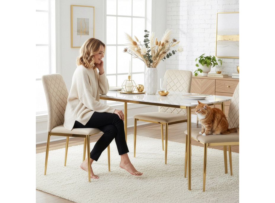 Jídelní židle MAVERIK Velvet - béžová/zlatá