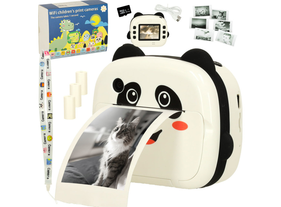 Dětský instantní fotoaparát s tiskem - Panda - bílý