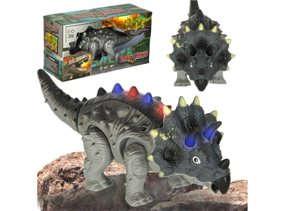 Dálkově ovládaný chodicí dinosaurus RC Triceratops se zvuky a světlem