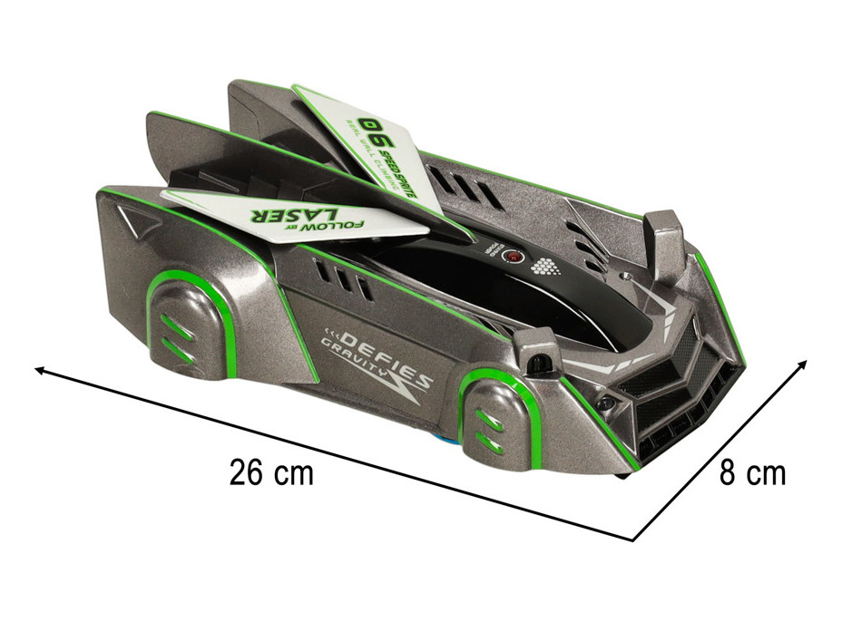 RC laserem řízené auto jezdící po zdi - šedé